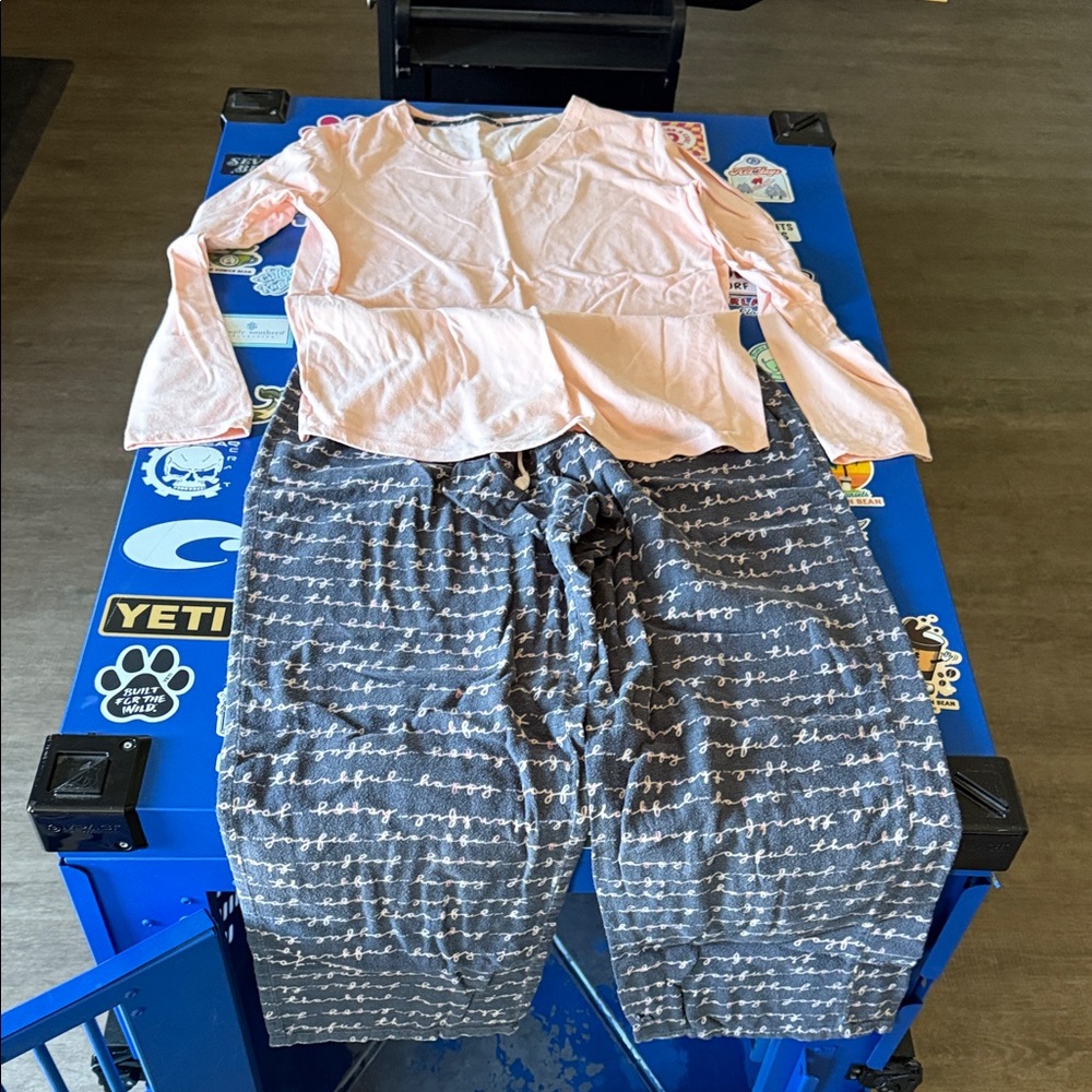 Women’s M Sonoma Pink Long Sleeve Top and Gray Patterned Pants